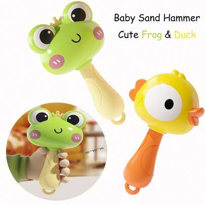 1 件迷你婴儿卡通摇铃，适合 18 个月以上婴儿的有趣摇铃摇动玩具，可爱青蛙和鸭子设计摇铃鼓，婴儿抓握训练舒缓玩具，新生儿生日礼物