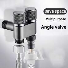 1pc 304 Stainless Steel Non-Slip Toilet Companion Angle Valve With One Inlet And Two Outlets Flushing Device, Double-Opening Water Tap Angle Valve