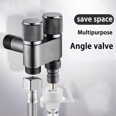 1pc 304 Stainless Steel Non-Slip Toilet Companion Angle Valve With One Inlet And Two Outlets Flushing Device, Double-Opening Water Tap Angle Valve