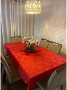 Toalha de Mesa jacquard 6 Cadeiras 2,10 x 1,40 A PRONTO ENTREGA - Vermelho - Visão 2