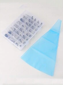 39入/51入組糕點裝飾嘴套裝，奶油槍咀套裝，曲奇花嘴套裝，蛋糕裝飾工具，48個糕點裝飾嘴，1個轉換器，1個袋，1個收納盒 - 藍色 - 查看 5