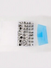 39入/51入組糕點裝飾嘴套裝，奶油槍咀套裝，曲奇花嘴套裝，蛋糕裝飾工具，48個糕點裝飾嘴，1個轉換器，1個袋，1個收納盒 - 藍色 - 查看 4