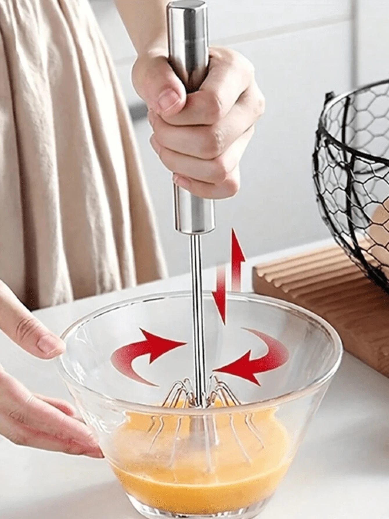 Stainless Steel Egg Beater, Manual Mixer, SemiAutomatic Whisk With