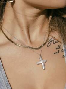 1件优雅简约时尚奢华宗教风格天然淡水珍珠树脂镀金十字架吊坠项链,女士珠宝配饰,适合日常、休闲、约会、派对、度假等场合,是新年、母亲节、情人节的完美礼物,附精美卡片包装 - 項鍊 - 查看 5