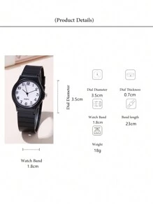 Reloj de cuarzo minimalista con esfera numérica y correa de PVC para estudiantes - Negro - Ver 4