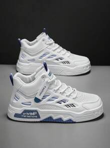 High Top Men's Shoes, Sports And Leisure Mesh Panel Shoes, Men's Mid Top High Rise Small White Shoes