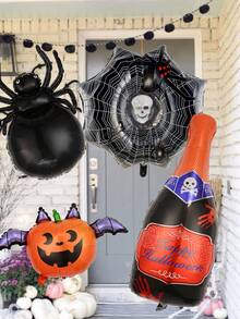 1入組萬聖節主題外星人形狀鋁箔氣球，帶可愛的卡通蜘蛛、鬼和網印花，萬聖節背景派對裝飾，節日家居和庭院場景裝飾，道具 - 彩色 - 查看 5