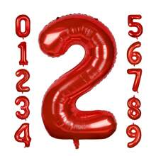 New 32-Inch 0-9 Number Aluminum Foil Balloons In Red, White, Ombre, Green, Mint Blue Series For Birthday Wedding Anniversary Party Decorations - Red - View 3