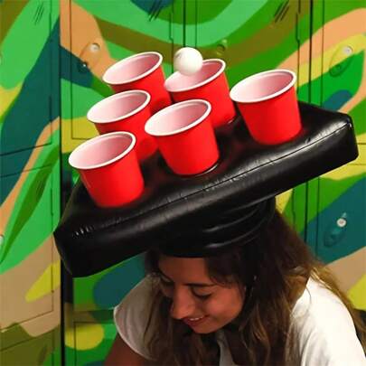 1pc PVC Inflatable Beer Pong Hat Game Set For Adults – Outdoor Party Toss Game For Family, Bar, Birthday, And Bachelorette Events – 14+ Fun Lawn Drinking Game Accessory With Cup Holders(Hat-Cup And Ball Not Included)