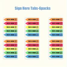 6 Sheets/600pcs Contract Marking Stickers, Signature Indication Stickers, Fluorescent Transparent Stickers, Waterproof Arrow Point Stickers - Multicolor - View 7