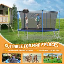 14FT Trampoline, Recreational Trampoline With Enclosure Net & Ladder, Outdoor Trampolines For Kids And Adults, Round Trampoline With Baketball Hoop - Blue - View 3
