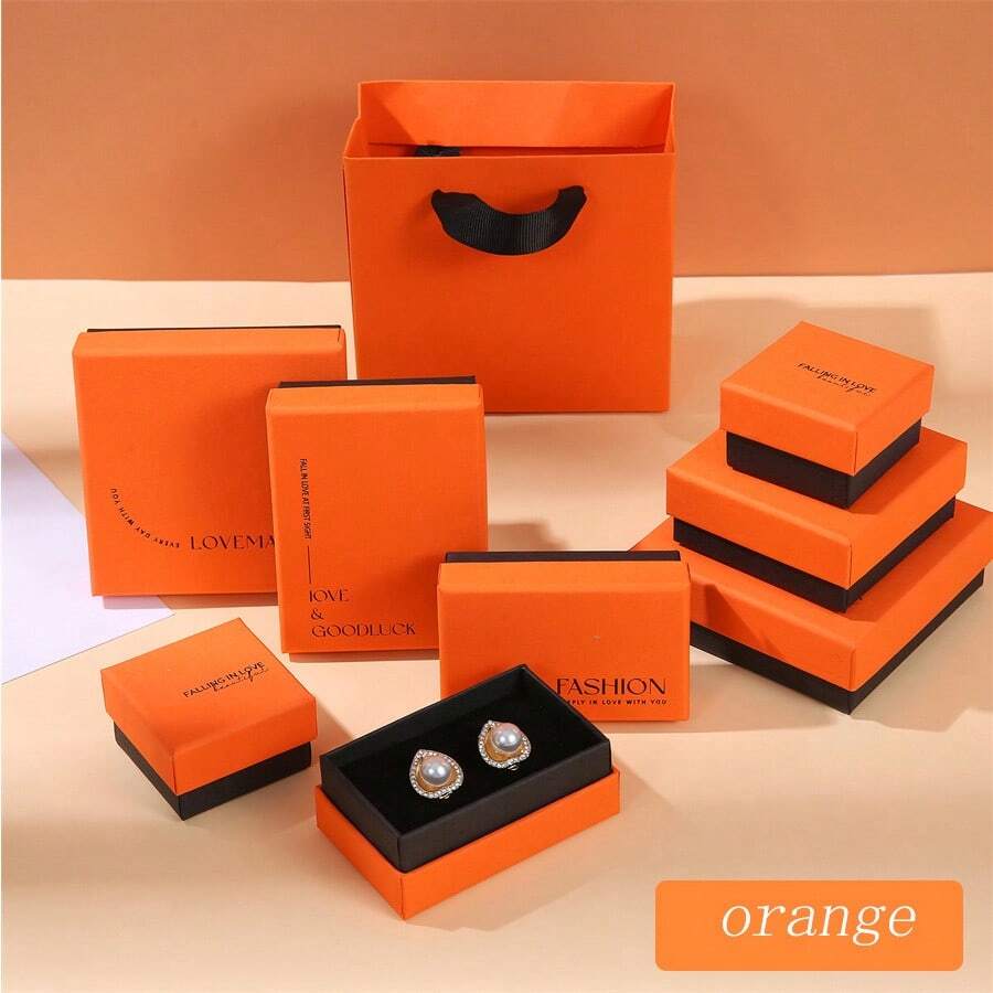 1/2/4pcs Orange Jewelry Gift Box For Ring, Earring, Necklace, Pendant - Orange - View 1