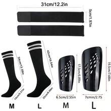 1 对足球护腿板，护胫板套装，带护胫套和长足球袜，轻便足球装备 - 黑色 - 查看 4