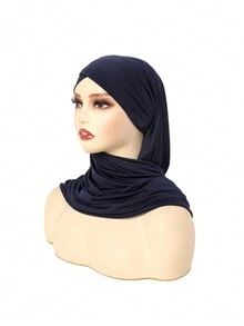 1入組新款穆斯林女士純色包頭巾水晶麻帽，單層十字花紋頭巾帽 - A - 查看 16