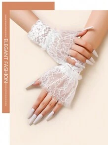 1Pair Lace Wrist Cuffs With Elastic, Decorative Fingerless Gloves For Spring Autumn Halloween