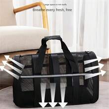 寵物旅行攜帶袋，便攜式寵物袋，可折疊布料寵物攜帶人，適用於狗或貓的旅行攜帶袋，帶有鎖定安全拉鍊的寵物籠，符合航空公司要求 - 黑色 - 查看 10