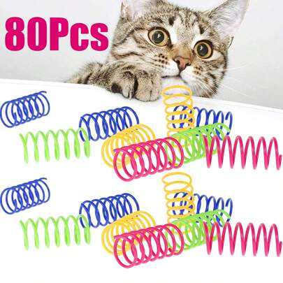 80 piezas/20 paquetes de juguetes de resorte para gatos, juguete interactivo para gatos para uso en interiores, bobinas de plástico duraderas, juguetes coloridos para gatos para jugar, saltar y mantenerse en forma, juguetes de resorte en espiral para gatitos para golpear, morder y cazar