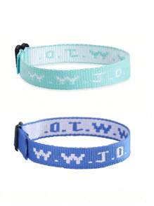 2pcs/Set Minimalist WWJD Letter What Would Jesus Do Embroideried Woven Wristband Bracelets For Women For Protection Pray Bracelets - Multicolor - View 3