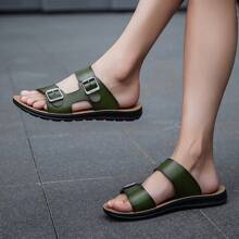 Herren klassisches Design Lässig Sommer Strand Urlaub flache Sandalen, vielseitig einsetzbare Indoor/Outdoor Slip-On Pantoffeln - Grün - Übersicht 7