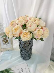 1 Bundle Artificial Peony Bouquet 10 Heads Dried Peony Silk Big Peonies Flowers With Buds For Wedding Home Office Hotel Decoration Table Centerpieces DIY Wedding Party Floral Arrangements - Champagne - View 1