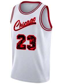 Boyfriend Style Men's Embroidered Basketball Jersey 23 White Casual Sleeveless Vest V-Neck T-Shirt Party Sports Top
