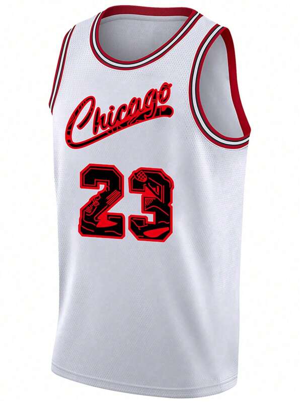 Camiseta de baloncesto casual sin mangas con cuello en V y bordado para hombre, estilo novio, número 23, color blanco