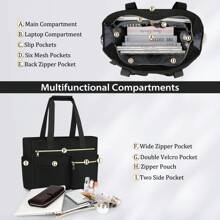 NEWHEY 15.6 Inch Laptop Zipper Tote Bag, Women Large Capacity Canvas Handbag For Work School Travel, Tote Bags For Students, Multiple Compartments, Perfect For Beach, School, Work & Daily Use - Black - View 4