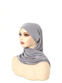 1入組新款穆斯林女士純色包頭巾水晶麻帽，單層十字花紋頭巾帽 - A - 查看 18