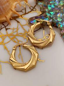9 Pairs Of Stainless Steel Earrings For Women Large Different Shapes Bamboo Earrings Set Chunky Gold Hoop Earrings Hip Hop Style Fashion Custom Jewelry Party Accessories