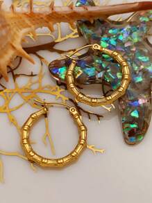 9 Pairs Of Stainless Steel Earrings For Women Large Different Shapes Bamboo Earrings Set Chunky Gold Hoop Earrings Hip Hop Style Fashion Custom Jewelry Party Accessories