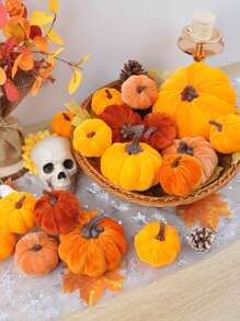 1Set Autumn Artificial Velvet Pumpkin Various Sizes Artificial Flocking Foam Pumpkin Autumn Home Farmhouse Halloween Harvest Festival Thanksgiving Seasonal Holiday Decoration Best Gifts Birthday Home Decor Halloween Decor Room Decor - Yellow Flocked Pumpkin - View 6