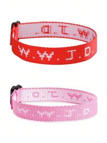 2pcs/Set Minimalist WWJD Letter What Would Jesus Do Embroideried Woven Wristband Bracelets For Women For Protection Pray Bracelets - Multicolor - View 25