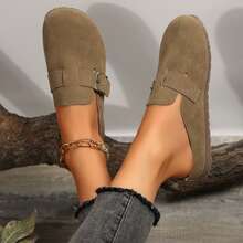 Women's Adjustable Buckle Suede Clogs Leather Soft Footbed Sandals Potato Shoes With Arch Support - Khaki - View 4