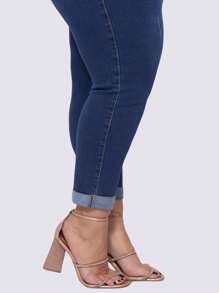 Calça Jeans Pus Size Feminina Ane Capri Cintura Alta Moderna Levanta Bumbum - Azul - Visão 5