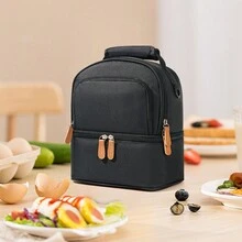 午餐袋，便攜式防漏保溫飯盒袋，可重複使用大容量保溫午餐袋，適用於學校，班級，大學，辦公室，露營和野餐，學校用品，廚房組織和存儲，廚房配件 - 黑色 - 查看 4