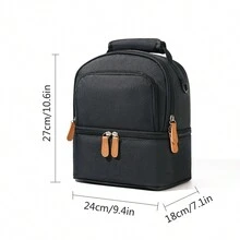 午餐袋，便攜式防漏保溫飯盒袋，可重複使用大容量保溫午餐袋，適用於學校，班級，大學，辦公室，露營和野餐，學校用品，廚房組織和存儲，廚房配件 - 黑色 - 查看 2