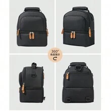 午餐袋，便攜式防漏保溫飯盒袋，可重複使用大容量保溫午餐袋，適用於學校，班級，大學，辦公室，露營和野餐，學校用品，廚房組織和存儲，廚房配件 - 黑色 - 查看 6