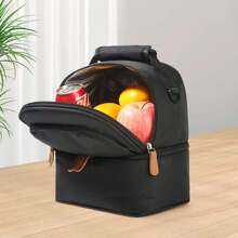 午餐袋，便攜式防漏保溫飯盒袋，可重複使用大容量保溫午餐袋，適用於學校，班級，大學，辦公室，露營和野餐，學校用品，廚房組織和存儲，廚房配件 - 黑色 - 查看 1