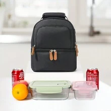 午餐袋，便攜式防漏保溫飯盒袋，可重複使用大容量保溫午餐袋，適用於學校，班級，大學，辦公室，露營和野餐，學校用品，廚房組織和存儲，廚房配件 - 黑色 - 查看 3