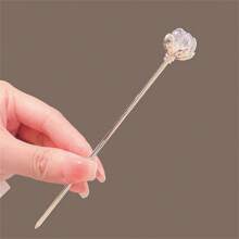 1pc Crystal Lotus Flower Hair Pin, Elegant Chinese Style Modern Simple Design Hair Accessory - Gold Pendant - View 3