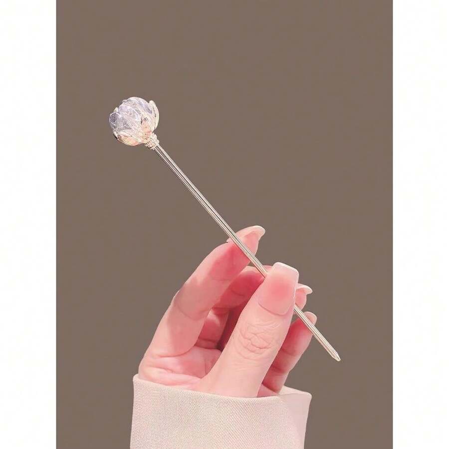1pc Crystal Lotus Flower Hair Pin, Elegant Chinese Style Modern Simple Design Hair Accessory