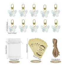 10 Sets Acrylic White Butterfly Keychain, Including Butterfly Keyring, White Organza Bag, Thank You Card, Kraft Tag, Suitable As Party Supplies, School Rewards, Birthday Gifts, Wedding Gifts And Couple Gifts, School Supplies - White - View 4