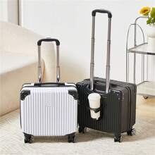 1 pezzo Bagaglio a mano da 18 pollici di colore solido con design semplice, valigia leggera da business con ruote e portabicchieri, valigetta da viaggio più spessa per forniture scolastiche, articoli essenziali per dormitorio universitario, articoli essenziali per le vacanze, articoli scolastici, articoli essenziali per le crociere