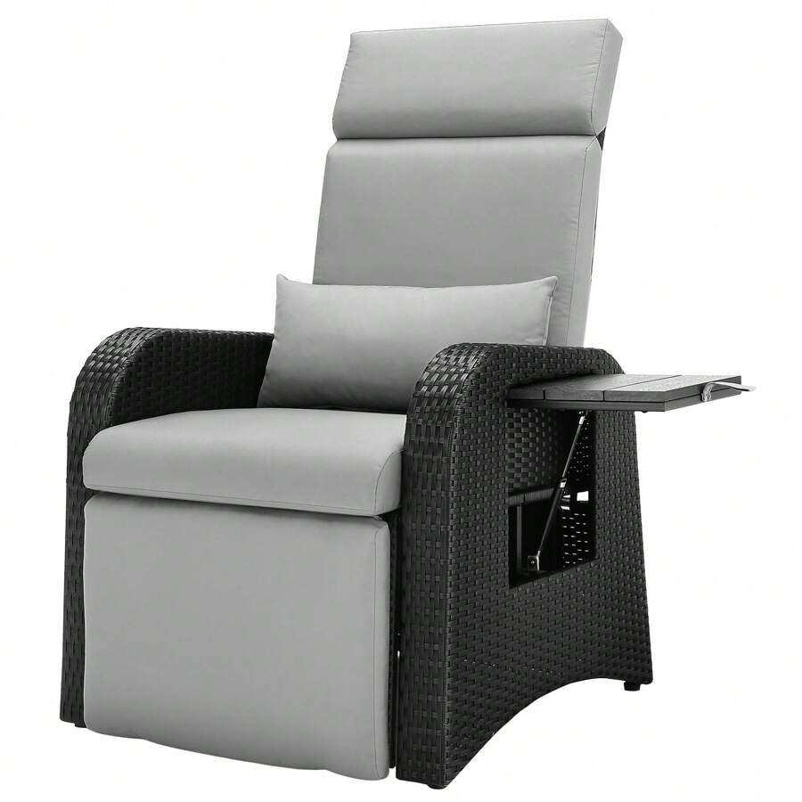 Outdoor Recliner Chair, Patio Recliner With FlipUp Side Table, PE