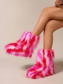 Women's Fluffy Snow Boots Flat Plush Mid-Calf Bootie - Multicolor - View 6