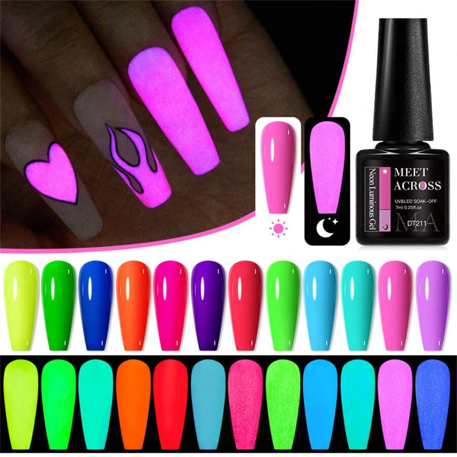 7ml Luminous Gel Nail Polish Fluorescent Neon Glow-In-Dark UV LED Nails Gel Soak Off Gel Varnish Nail Art Gel For Manicure
