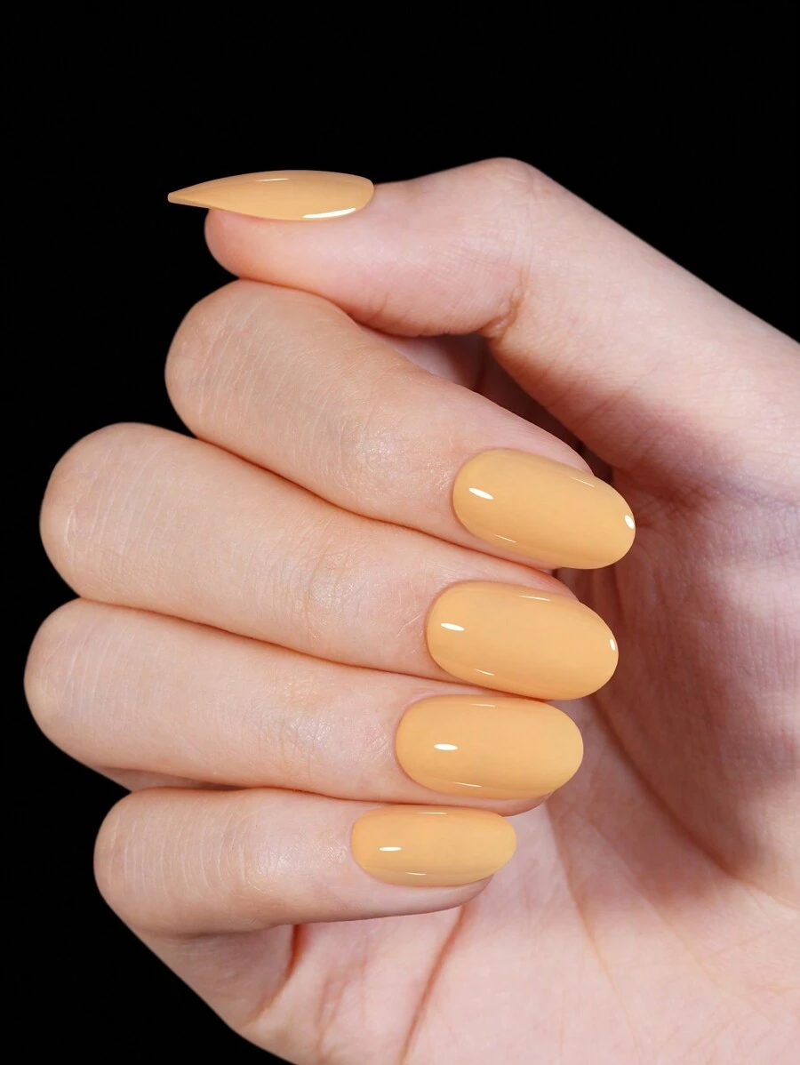 24 piezas de puntas de uñas acrílicas de forma corta en forma de ataúd / cuadrada / ovalada en una bolsa, 12 tamaños de puntas de uñas falsas de color mostaza amarillo, adecuadas para decoración de uñas de arte DIY en casa, uñas postizas, suministros de uñas