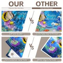 1 pieza, vibrante debajo del mar feliz cumpleaños poliéster telón de fondo fotográfico - decoración de la princesa sirena con diseño de conchas, estrellas de mar y coral - perfecto para interiores y exteriores, fotomatones, cumpleaños, bodas y celebraciones de aniversario - duradero, impermeable y fácil de colgar - Multicolor - Ver 4
