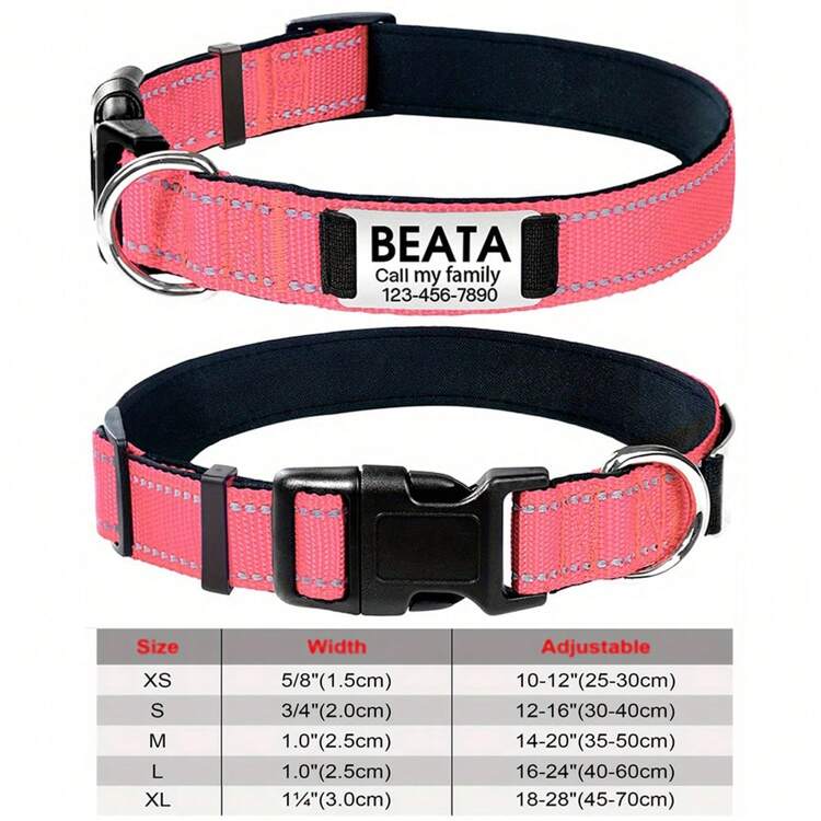 Personalized Dog Collars,Customized Pet Nylon Collar With ID Pendant Tag, Dog Accessories And Decorations - Nice Gift For Pets,Vacay Vibes,Pet Supplies,Customized Pet Collars, Leashes & Harnesses - Pink - View 18
