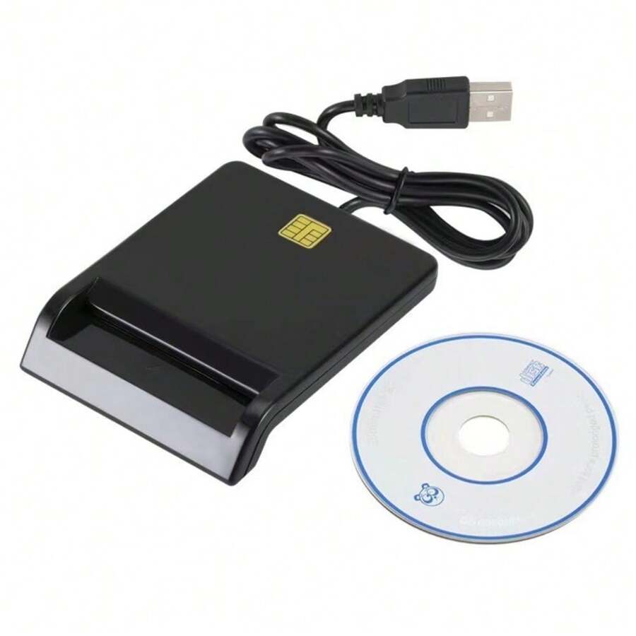 Lector de tarjetas inteligentes 2.0 con ranura para tarjeta SD y controlador de CD, lector de tarjetas inteligentes USB compatible con acceso CAC, compatible con Windows / OS / Linux, Plug & Play, compatible con tarjetas de chip inteligentes - Negro - Ver 1